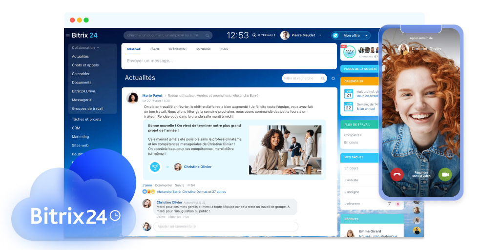 Bitrix24 CRM interface — tableau de bord commercial